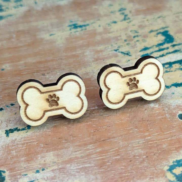 Samantha's Studio - Wholesale Stud/post earrings - Dog Bone Stud Earrings - wooden earring0