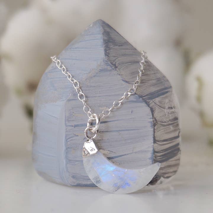 Raw Stone Elegance - Wholesale Pendant/Charm Necklace - Raw Rainbow Moonstone Moon Necklace, June Crystal Love Gifts0