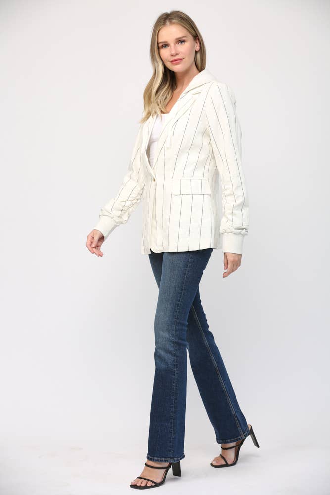 FATE - Wholesale Jacket - Women's - STRIPE LINEN BLEND HOODED JACKET FJ7105115