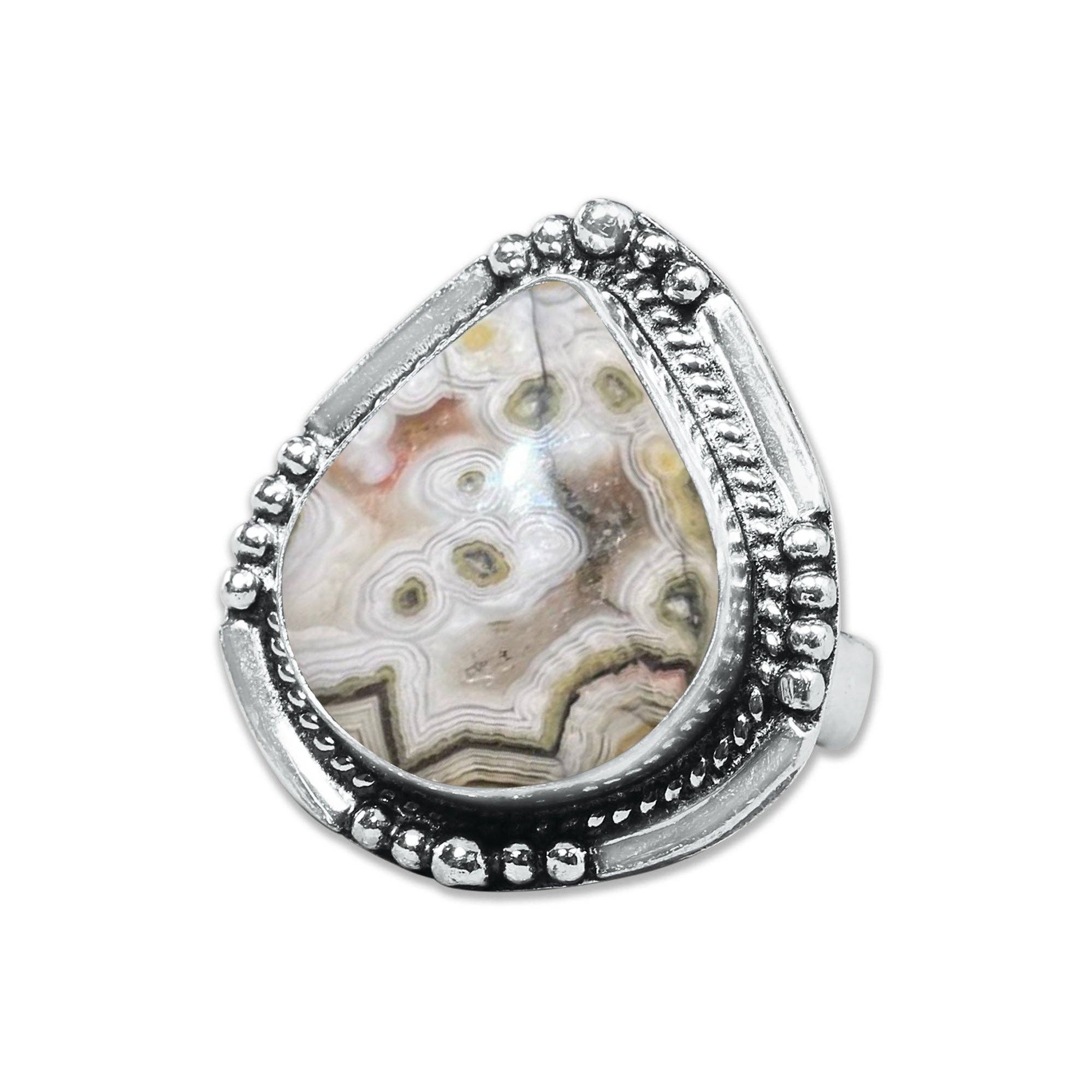 Handmade Jewels - Wholesale Cocktail/Statement Ring - Crazy Lace Agate Rings – Silver-Plated, Handmade, Swirly Earth-Tone Statement (US Sizes 6–10)20