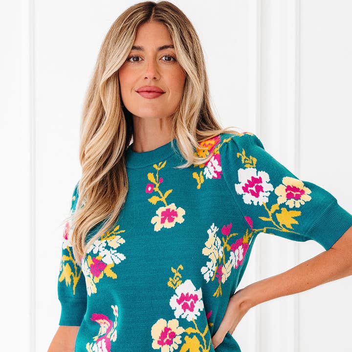 Floral Knit Crewneck Short Sleeve Top and other Purchase Wholesale crewneck sweaters. Free Returns & Net 60 Terms on Faire trending on Faire.