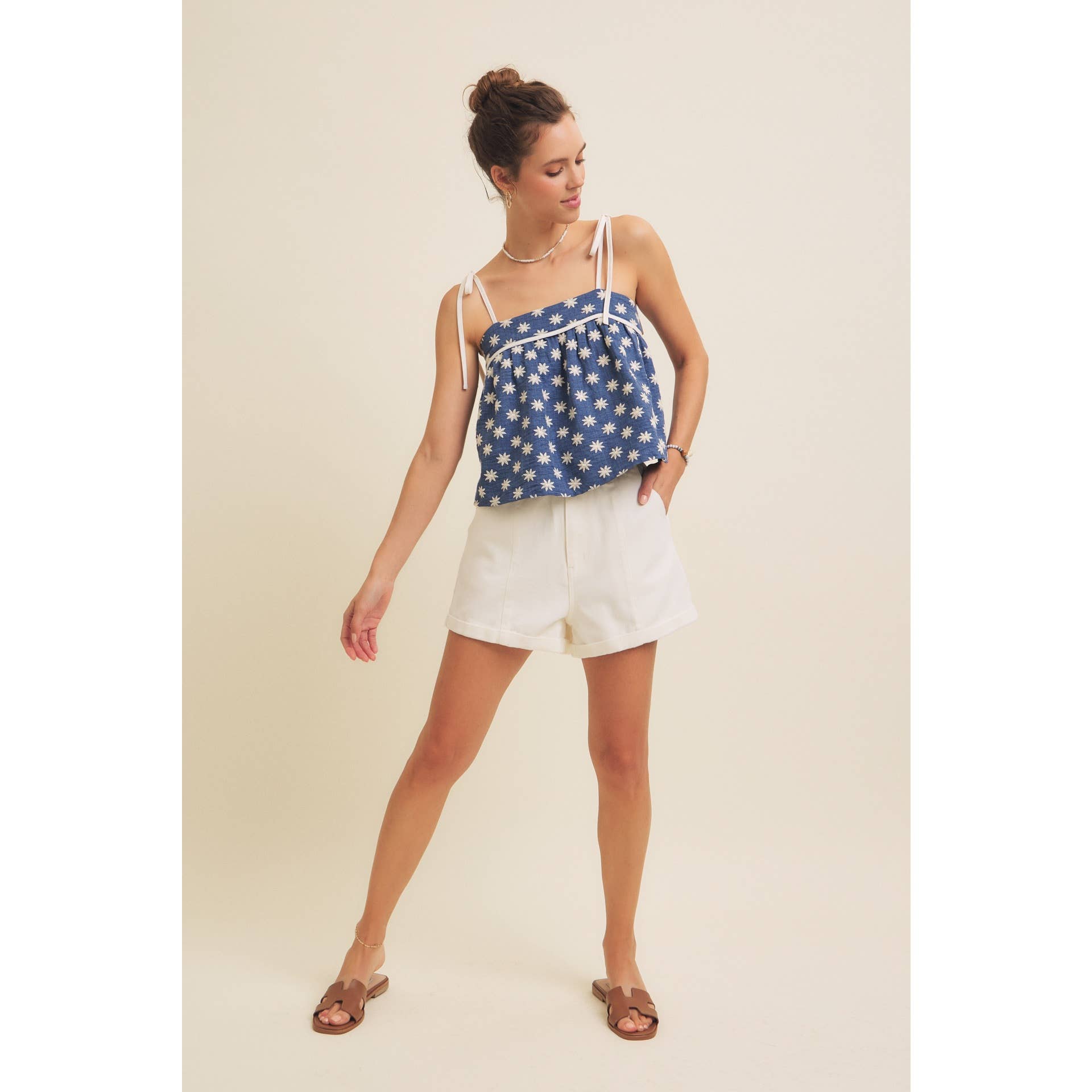 in february - Wholesale Blouse - Women's - PLAYFUL EMBROIDERED FLARE FLARE TANK TOP WITH BOW STRAPS13