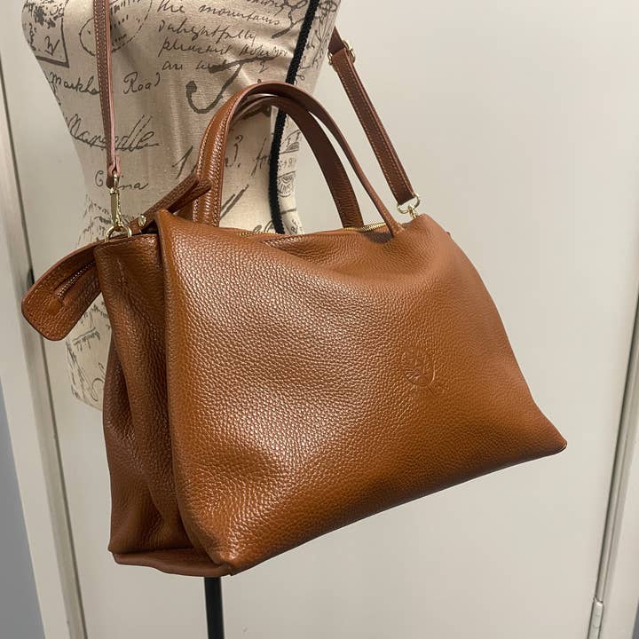 Dorinda Bag - Italian Leather Carryall Satchel (Camel Brown) for wholesale by AMMA JO