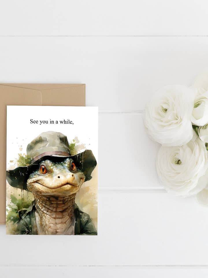 See you in a while, Crocodile - cute funny animal card for wholesale by Homemade Hollydays Wholesale