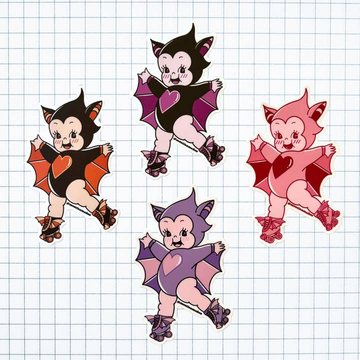 Mestiza Makes - Wholesale Sticker - Bat Rollerskating Kewpie Sticker2