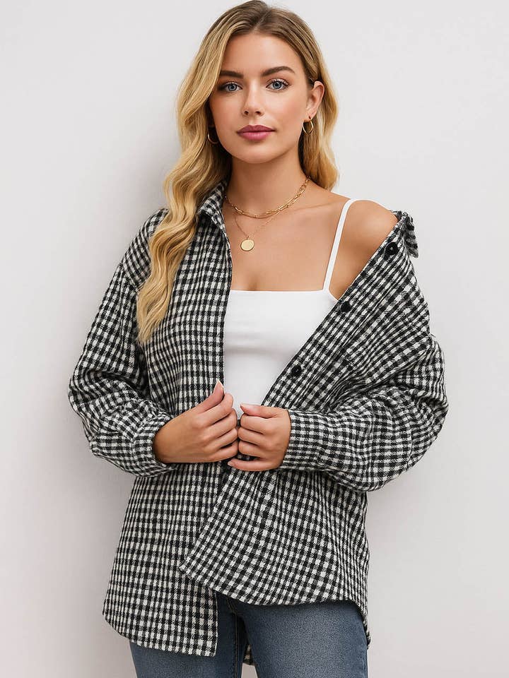 Ladies Brushed Flannel Plaid Button Down Shirt Jacket and other Purchase Wholesale flannel jacket. Free Returns & Net 60 Terms on Faire trending on Faire.