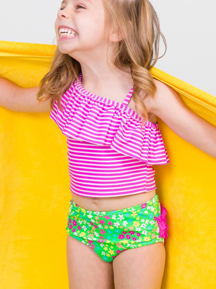 Green Girls Neon Floral One Shoulder Ruffle Tankini 2-Piece Swimsuit with Signature Rear Ruffles
for wholesale on Faire