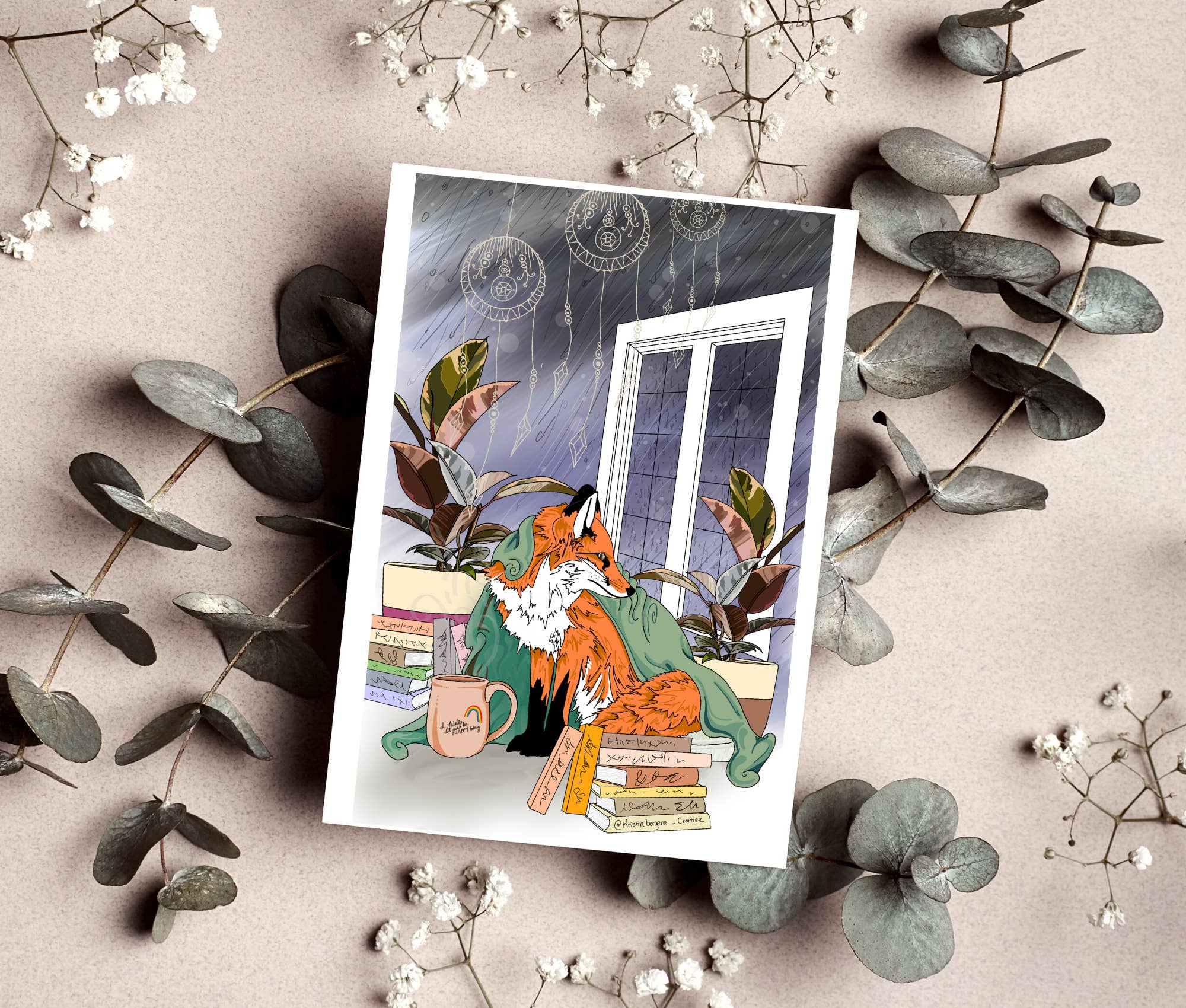 Kristin Bergene Creative LLC - Wholesale Season's Greetings Card - Fox Librarian Greeting Cards | Blank Inside, 5.5” x 4”