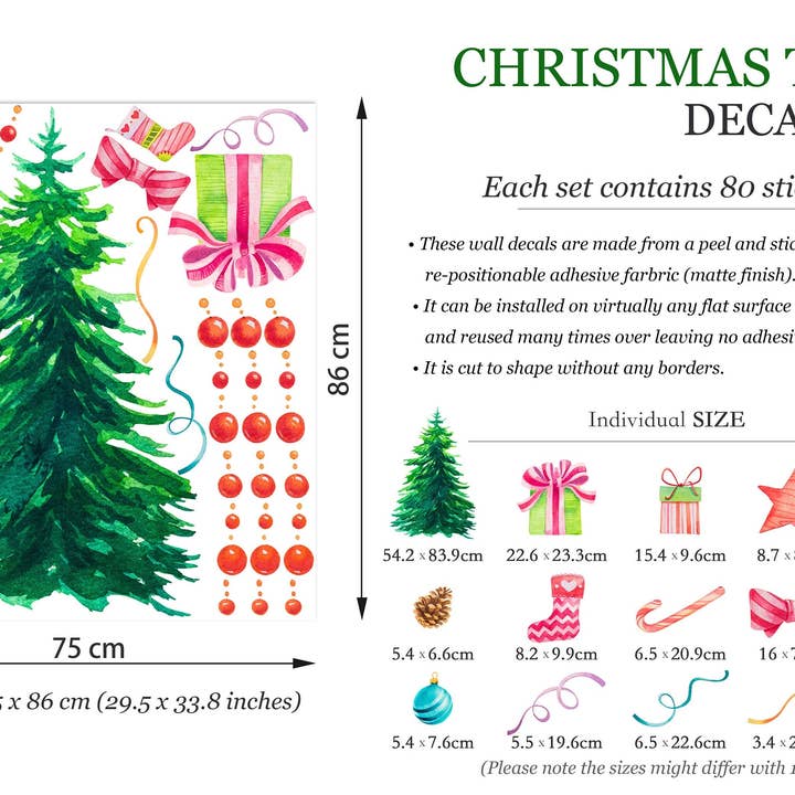 WallKoala - Wholesale Wall decal/stickers - Christmas Tree Wall Decal with Red Ornaments and Gift Boxes