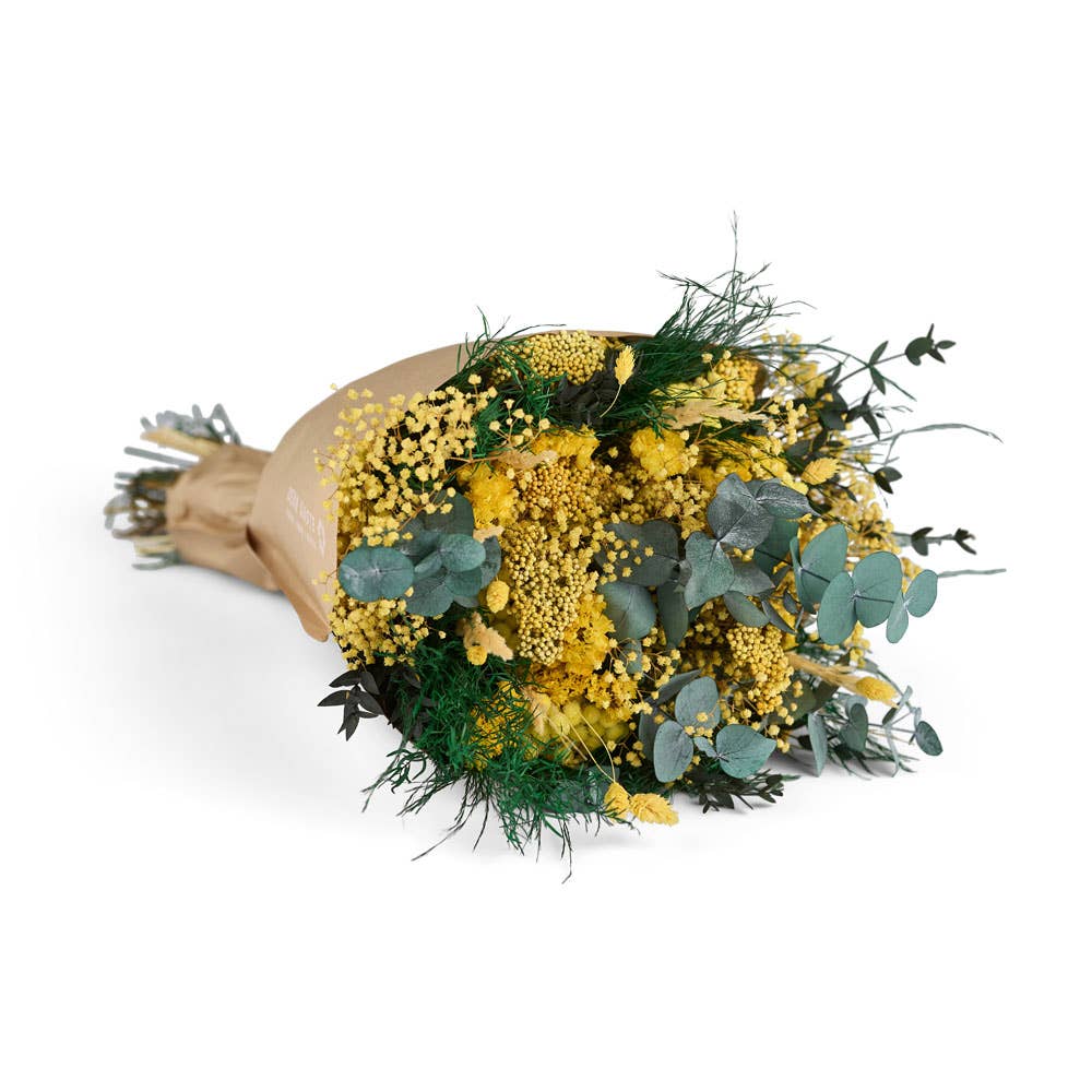 Evige Blomster – wholesale Torkade/pressade blommor – Evighetens bukett i gult och grönt – stor och långvarig2