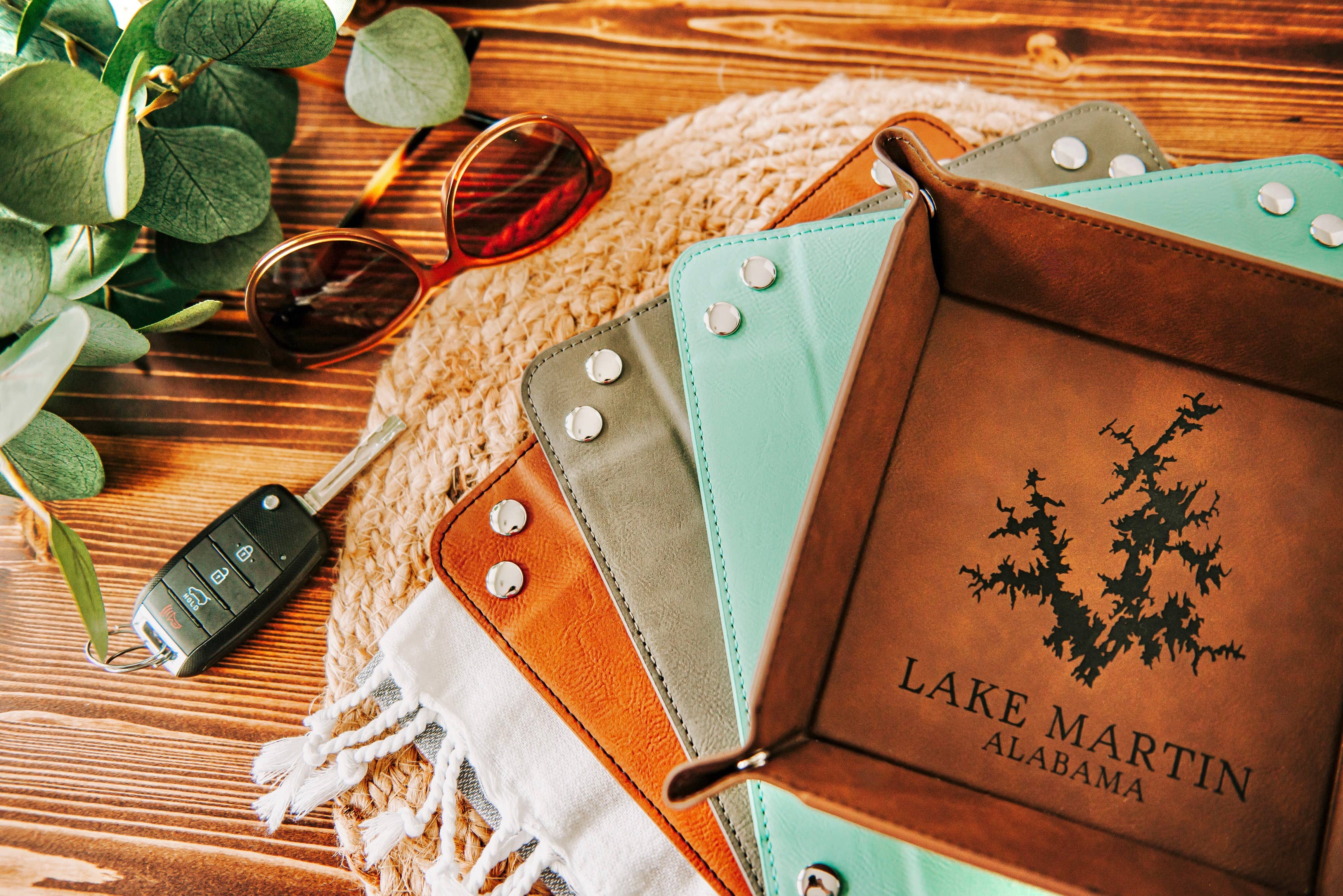 The Lillie Pad - Wholesale Decorative Tray - Custom Lake Map Engraved Leatherette Valet Tray2