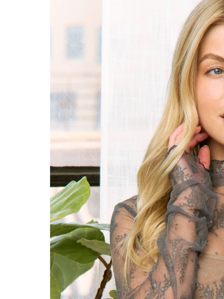 Sweet Generis - Wholesale Knit Top - Women's - MESH LACE HIGH NECK DESIGN LONG SLEEVE FITTED TOP52