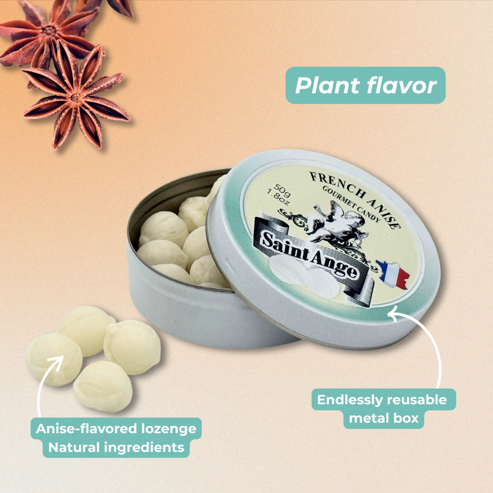 Bonbon USA France - Vente Bonbons durs - Saint Ange Anise - Bonbons Gourmets Naturels Français en Boîte4