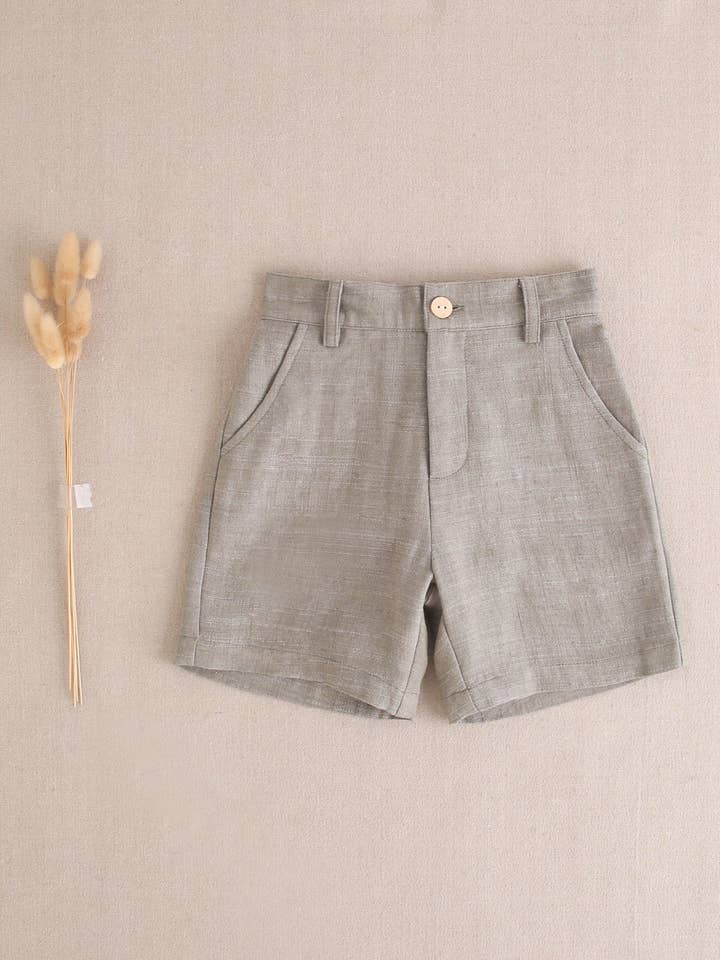 Boy's linen Bermuda shorts in olive green for wholesale by Dadati