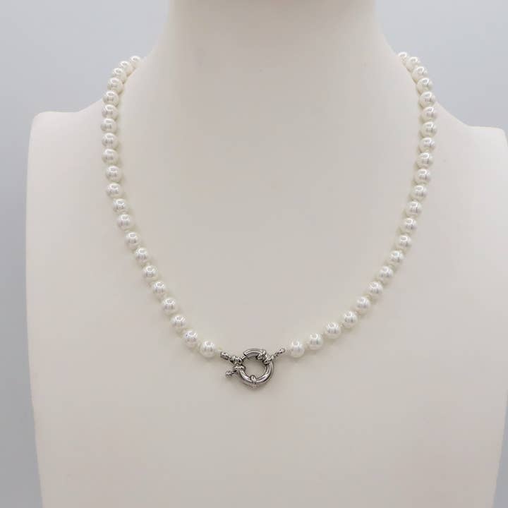 Daemon srls - Wholesale Beaded/Pearl Necklace - Collana perla PERSONALIZZATA ~ Timone con Doppia INIZIALE Zirconata in Acciaio inossidabile5