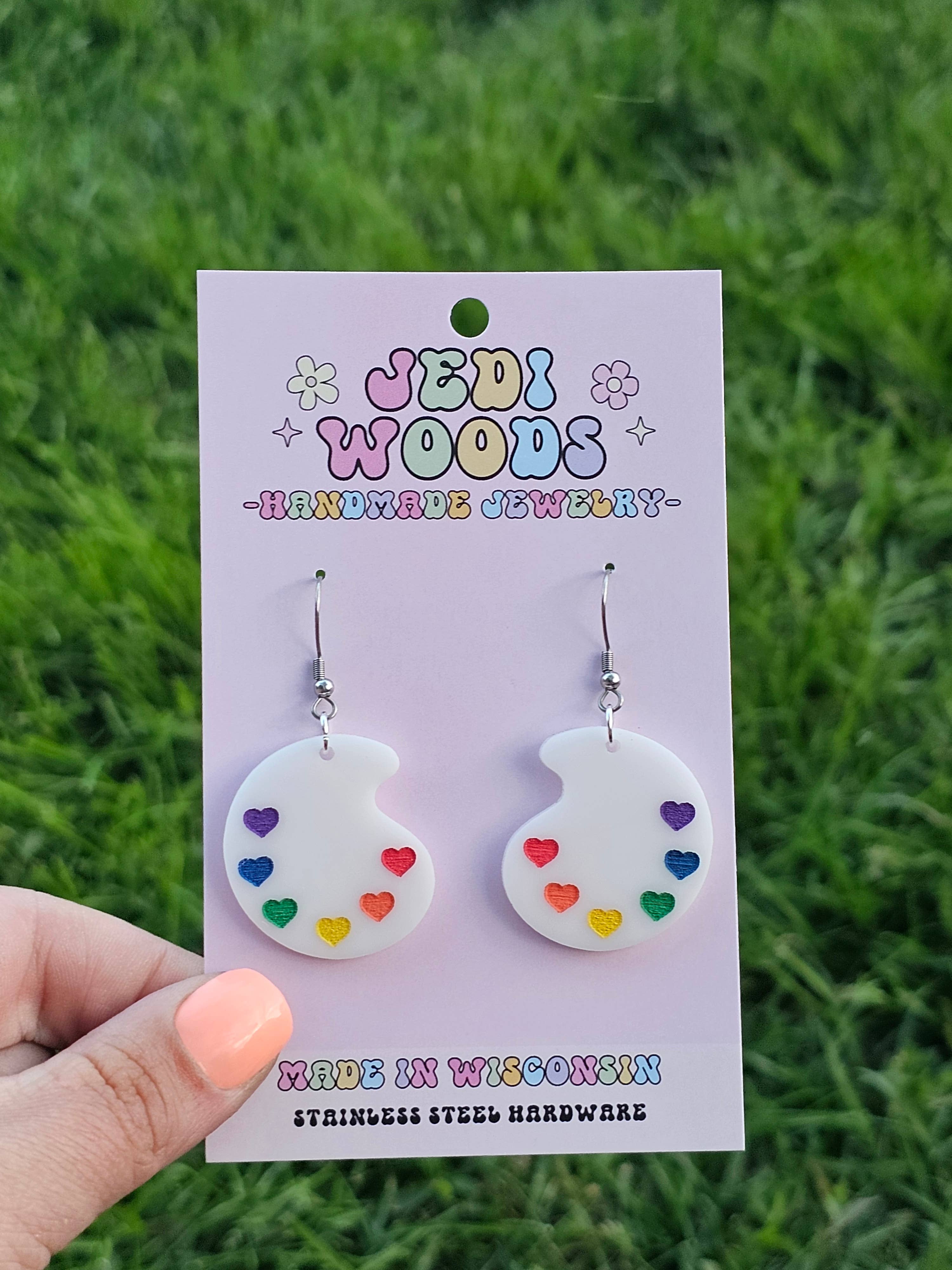 Jedi Woods LLC - Vendita all'ingrosso Orecchini pendenti - Orecchini Rainbow Paint Pallet, orecchini Subtle Pride, Queer3