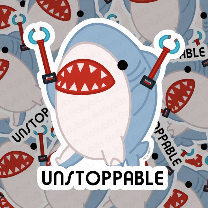 Ollybits Pixel Art - Wholesale Sticker - UNSTOPPABLE Shark Vinyl Sticker Decal (4")