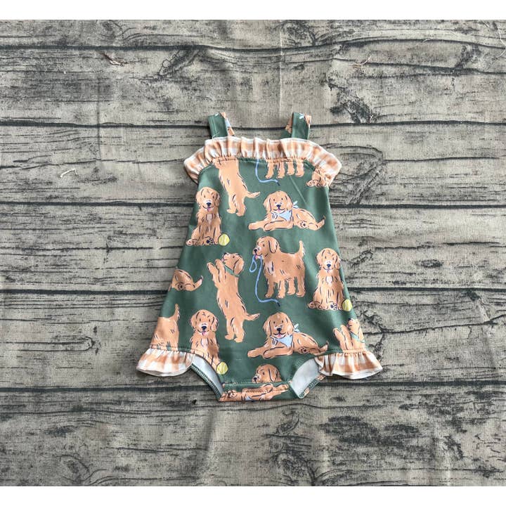 Aier Wholesale - Wholesale Bodysuit (Non-Footed) - Baby - Baby Infant Girls Green Strap Dogs Ruffle Rompers2