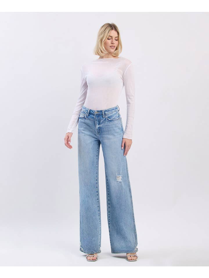 GENEALOGY SUPER HIGH RISE BAGGY WIDE LEG JEANS T6572 for wholesale on Faire