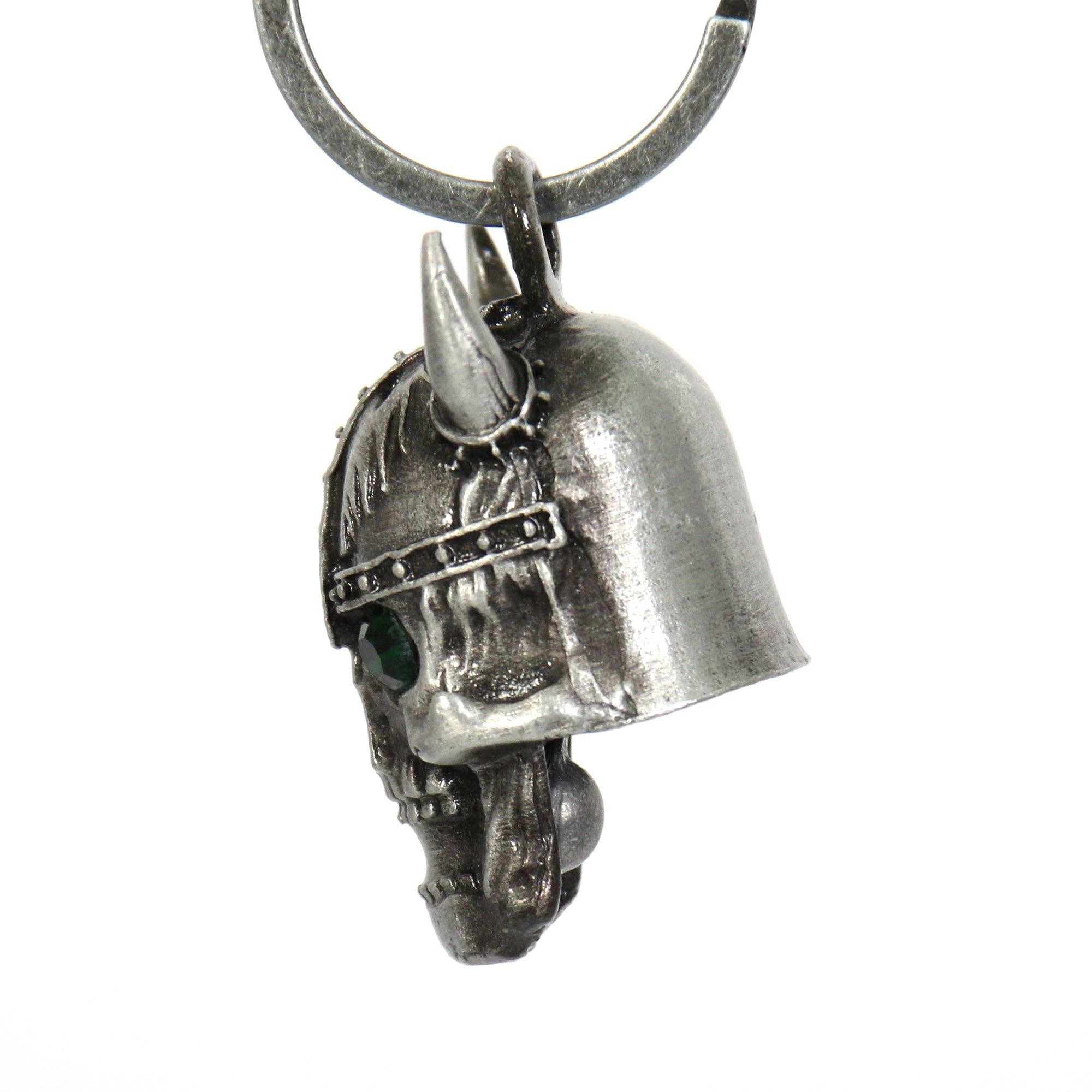 SILVER Hot Leathers Viking Skull Green Stones Bell BEM1049 for wholesale on Faire4