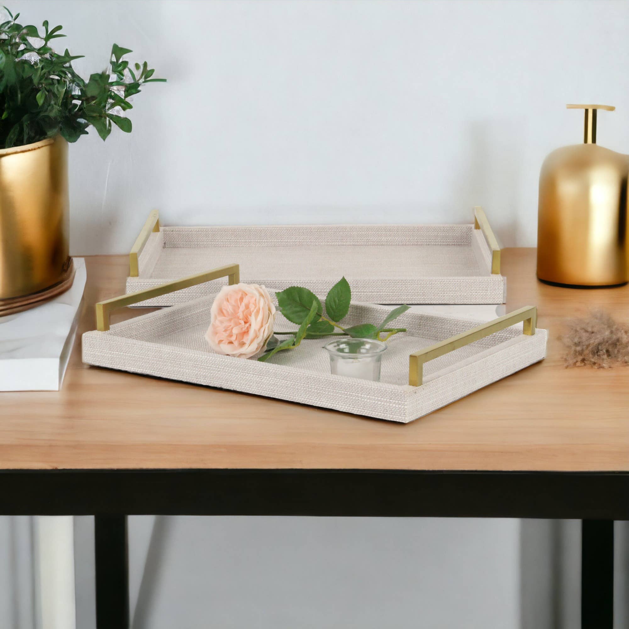 Cheungs Home Decor - Wholesale Decorative Tray - Lusan Linen Tray Set - Dark White1