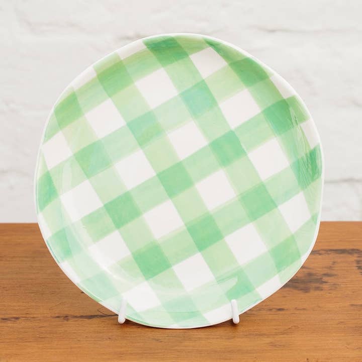 Side Plate - Green Gingham for wholesale by Noss and Co