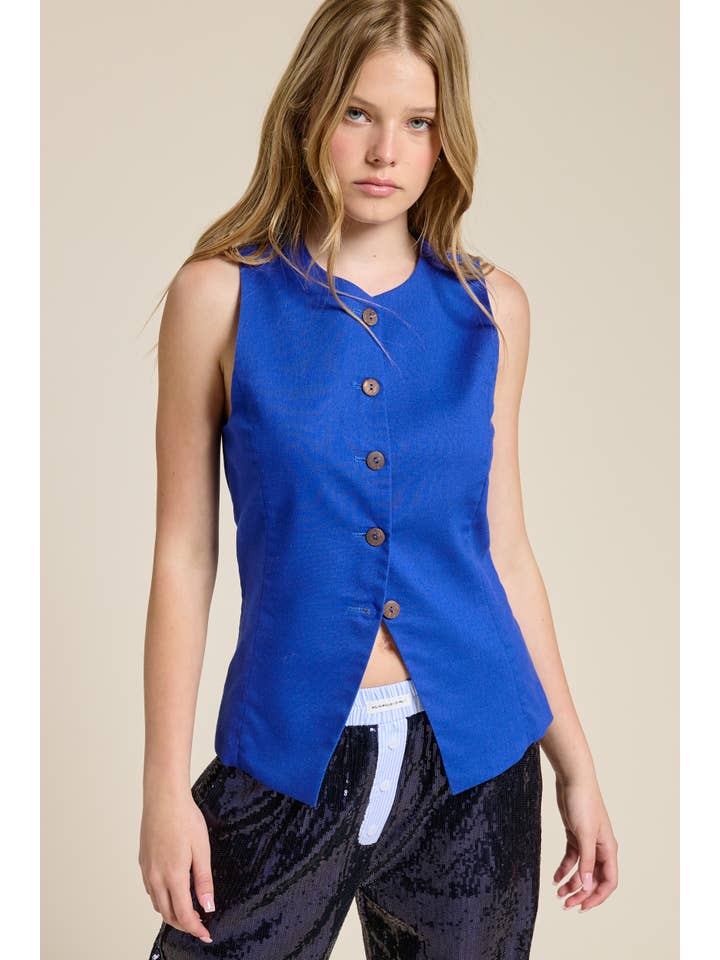 Mimosa - Vente Veste sans manches – femme - Gilet sans manches à encolure ronde avec boutons