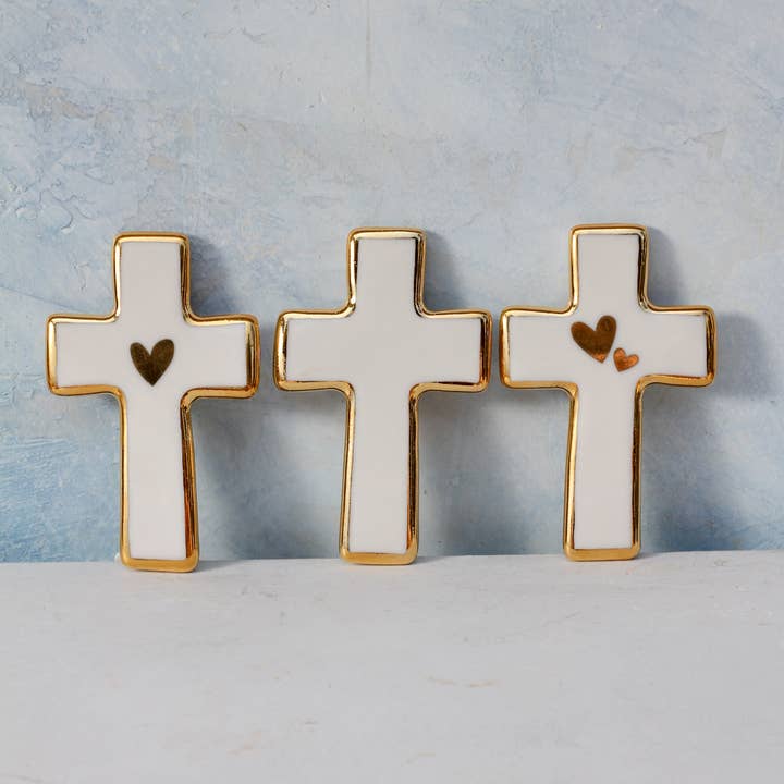 Cross Magnet | Handmade Ceramic Magnet with Heart for wholesale by Apricity Ceramics