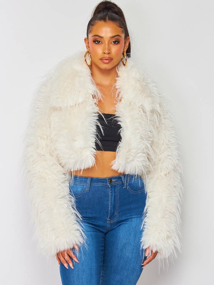 Hot & Delicious - Wholesale Fur/faux fur coat – Women's - Rachel Shaggy Cropped Collar Faux Fur Coat Jacket (HDJ33545)