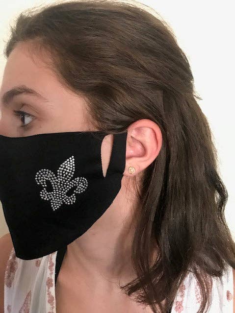 Jewel Fleur De Lis Face Mask (Silver) for wholesale by Mardi Gras Creations