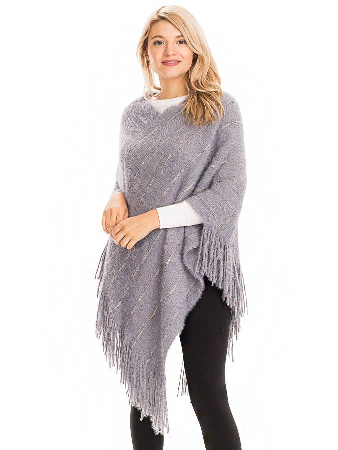 Cap Zone - Wholesale Poncho - Women's - Glitter Rainbow Tinsel Faux Angora Cozy Poncho