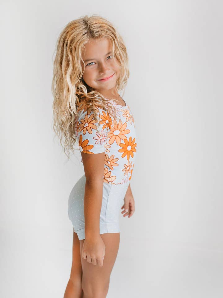 Oopsie Daisy - Wholesale Leotard - Kids - Kids Gray Retro Flower Dance Tumble Gymnastics Leotard
