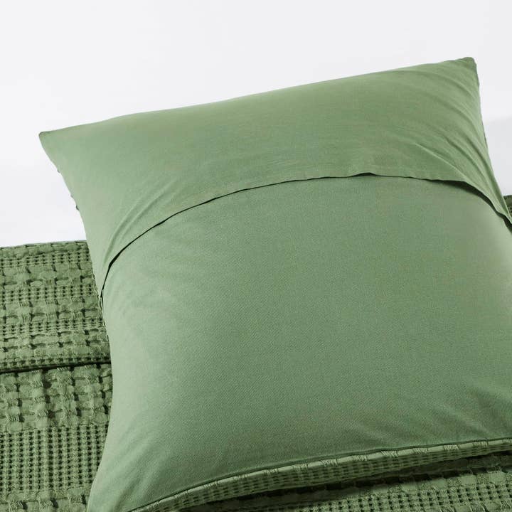 VHC Brands - Wholesale Throw Pillow Cover - Waffle Weave Olive Green Pillow Cover Set of 2 24Lx24W