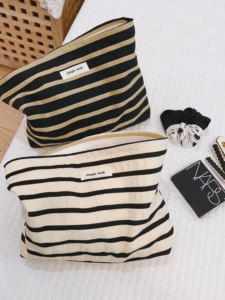 Bolsa de Higiene e Cosmética de Viagem em Tela às Riscas por atacado de VividLux