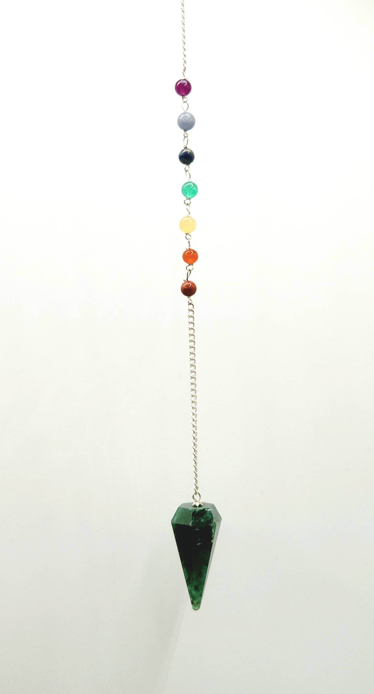 Meraki Gemstones - Wholesale Meditation Supplies - Jade Pendulum w/Chakra Beads-Silver Plate Chain7