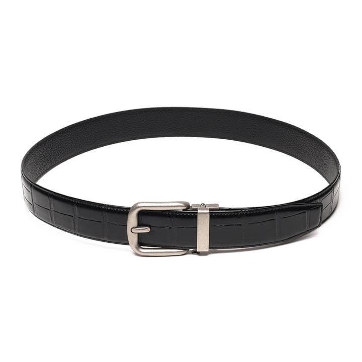 Black Calfskin Genuine Alligator Grain Embossed Men's Belt for wholesale on Faire4