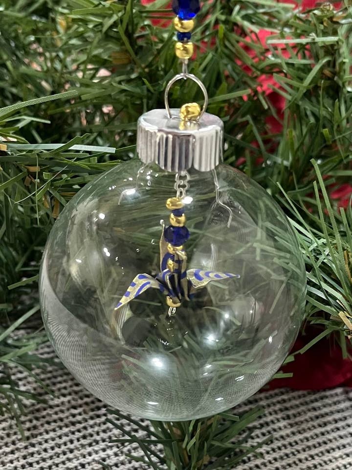Origami Crane Glass Ornament for wholesale by Branching Off Studio