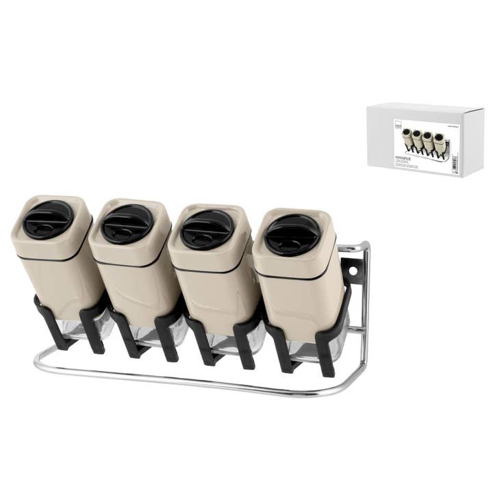 Porta Especias Con 4 Tarros De Vidrio Y Soporte De Acero Inoxidable para venta al por mayor de H&H