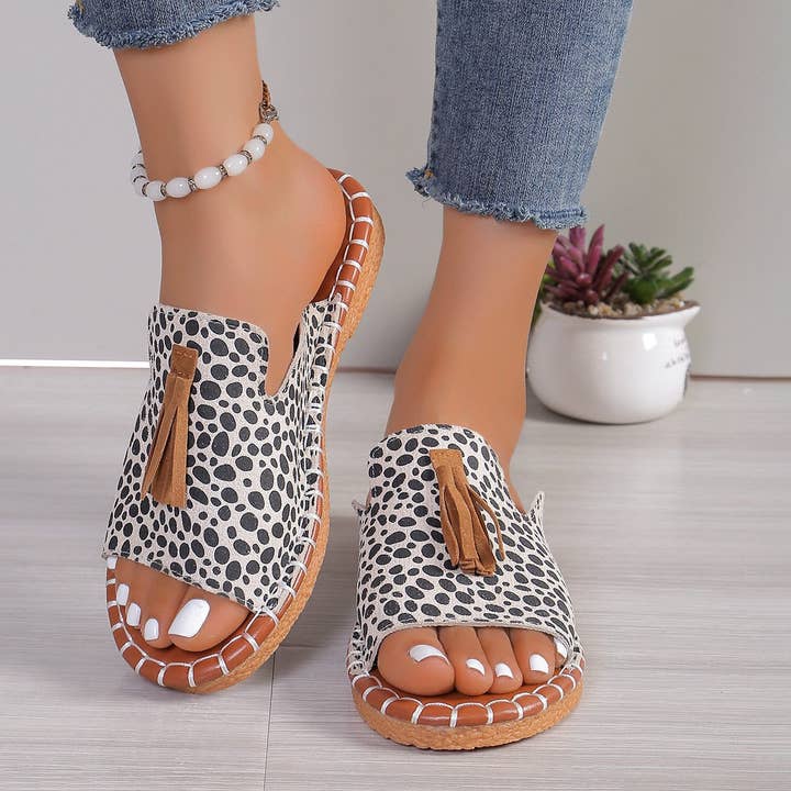 Kustom Kreations Goods – wholesale Sandals – Women's – Fringe Leopard Open Toe Sandals
