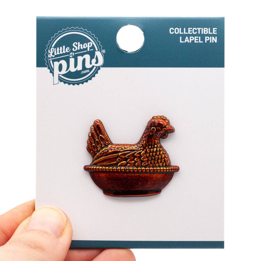 Little Shop of Pins - Wholesale Lapel Pin/Button - Antique Chicken Dish Pin - Amber2