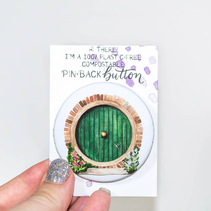 Hobbit Door Compostable Pin-Back Button — Tolkien LOTR Pin for wholesale by CharmCat
