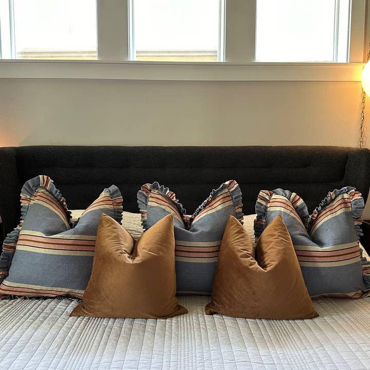 Rennah Collective - Wholesale Throw/Decorative Pillow - Foxy Blue Striped-Ruffle Pillow Cover11