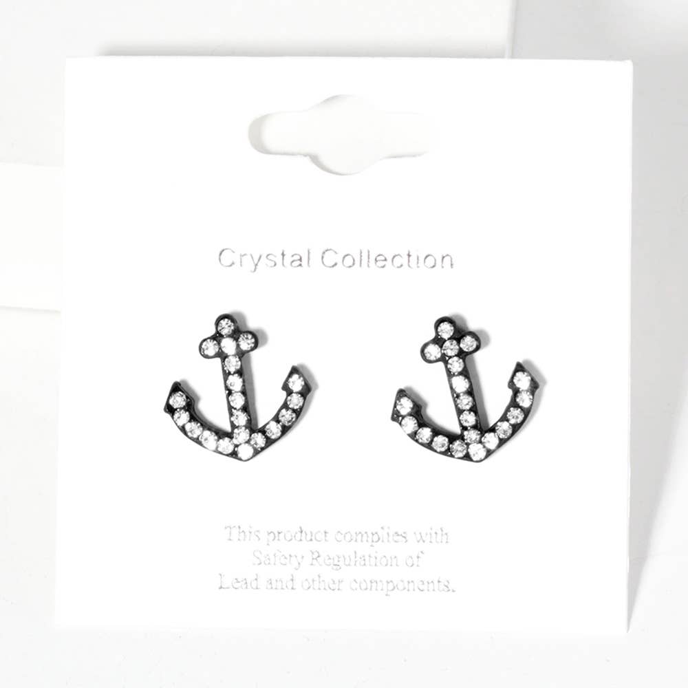 Sensibling Corp. - Venta al por mayor Pendientes de botón/aretes de poste - Pendientes de botón con ancla pavimentada de cristal de imitación.5