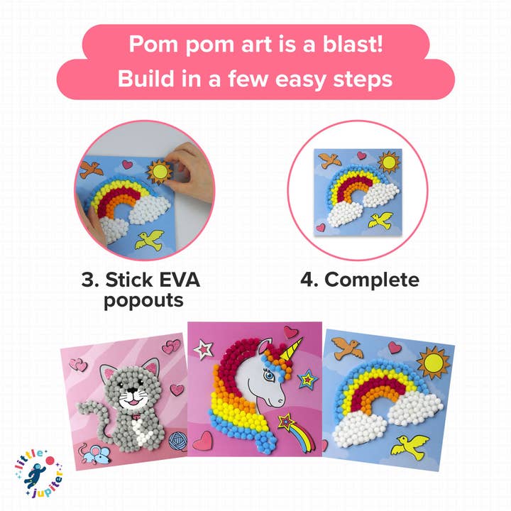 AYK Brand - Wholesale DIY craft kit – Child - DIY Pom Pom Art - 3pcs (Unicorn, Rainbow, Cat)3