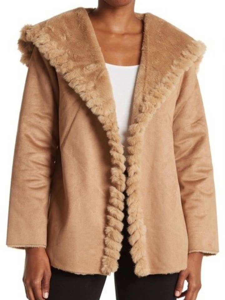 Love Token Faux Fur Collar Faux Suede Jacket for wholesale by New Yorker's Apparel
