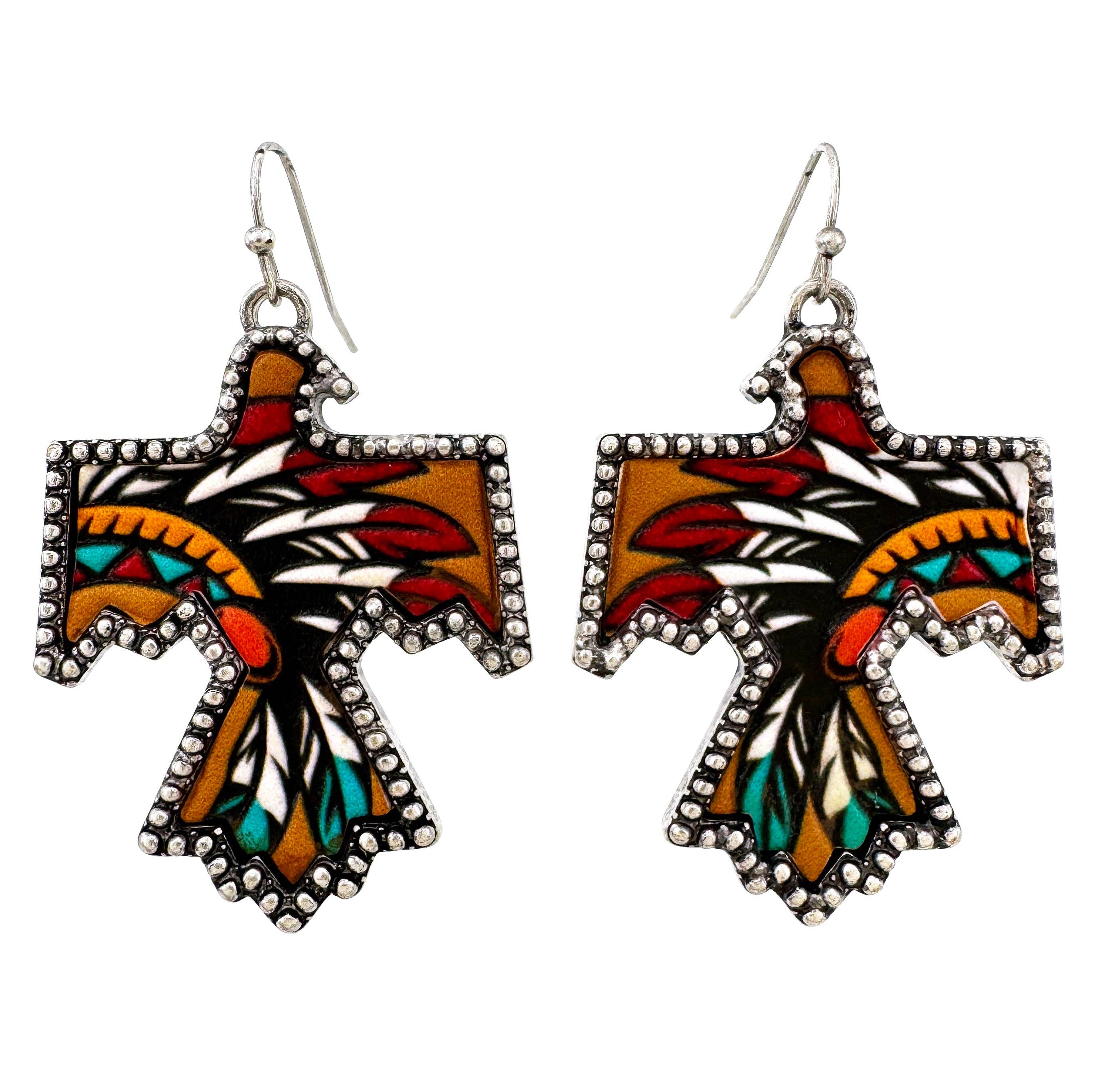 Lunar Deer - Wholesale Dangle Earrings - Tooled Leather Chieftain Headdress Thunderbird Metal Earrings0