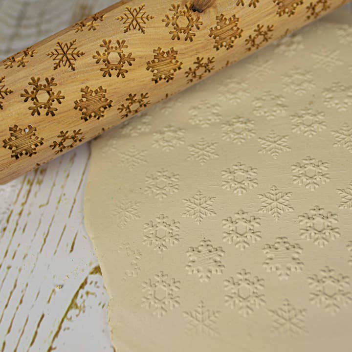 Snowflake, Christmas Snow Laser Engraved Rolling Pin, Holiday Themed, MADE IN OKLAHOMA for wholesale by Scissortail Meadows