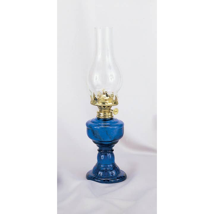 AA Importing - Wholesale Accent/Desk Lamp - Blue Glass Kerosene Lamp with Chimney