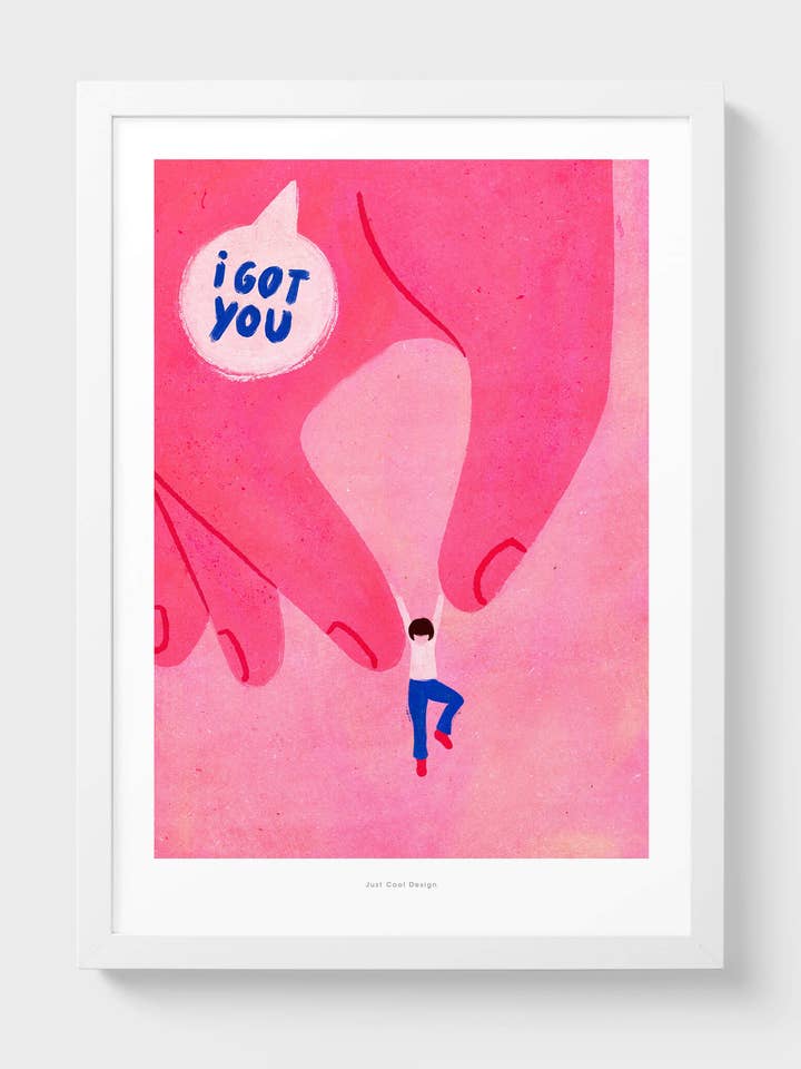 I Got You | Illustrationsprint A4–A3 med rosa hand som håller kvinna för wholesale av Just Cool Design