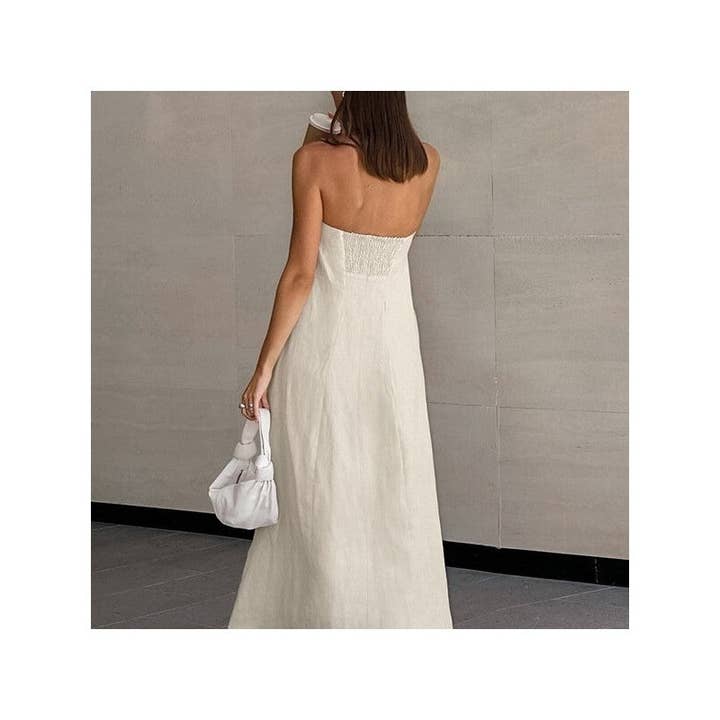 KHAKI Solid Color Strapless High Waist Backless Maxi Dress for wholesale on Faire3